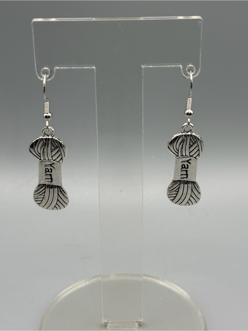 Silver Yarn Charm Drop Earrings - Handmade #E0526C